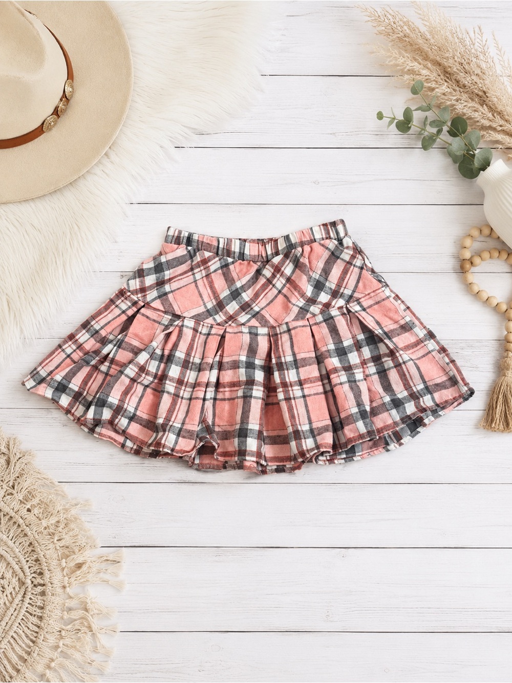 Girls Pink Plaid Ruffle Mini Skirt – Size 14Y